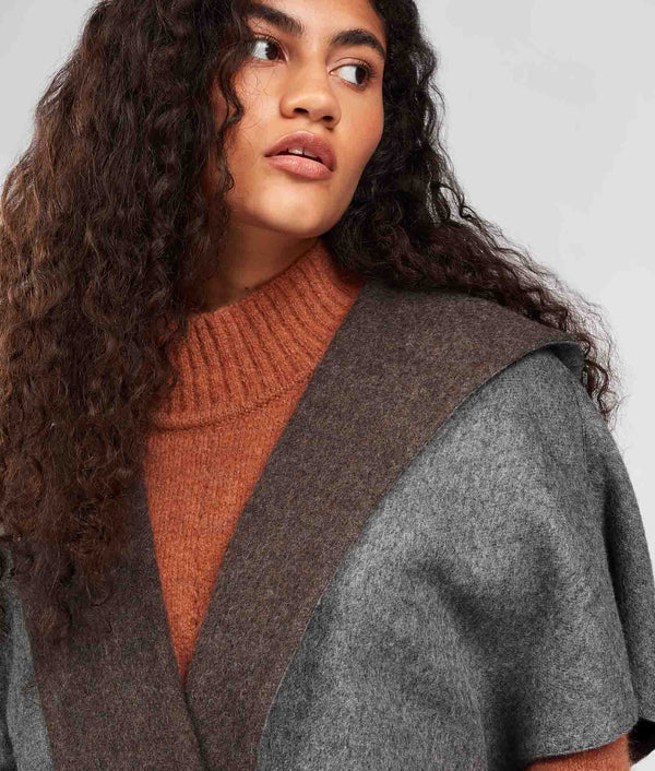 Abrigo Pull Over Reversible - Marrón Sellado Y Estaño