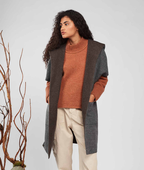 Abrigo Pull Over Reversible - Marrón Sellado Y Estaño
