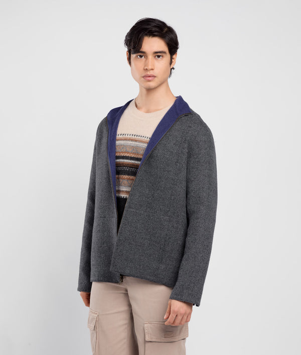 Casaca Zipped Reversible - gris cielo de diciembre y azul skipper