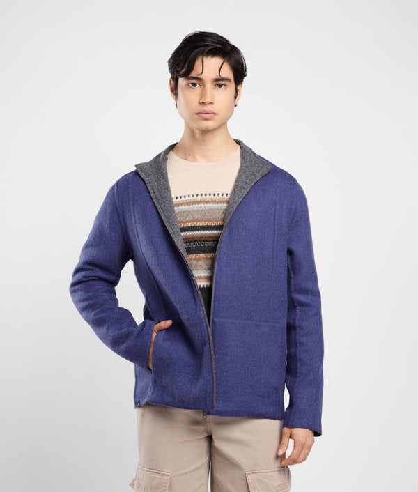 Casaca Zipped Reversible - gris cielo de diciembre y azul skipper