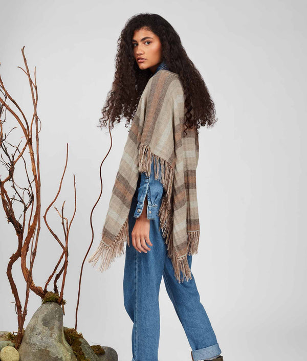 Poncho A Rayas Rib Reversible - Glaciar Gris Y Humus