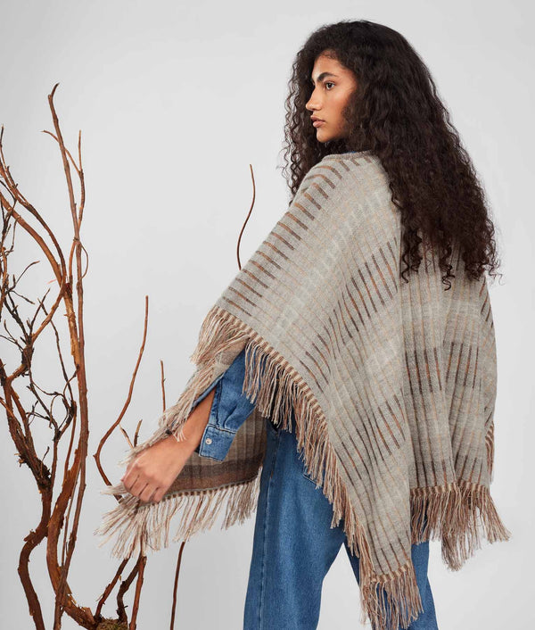 Poncho A Rayas Rib Reversible - Glaciar Gris Y Humus