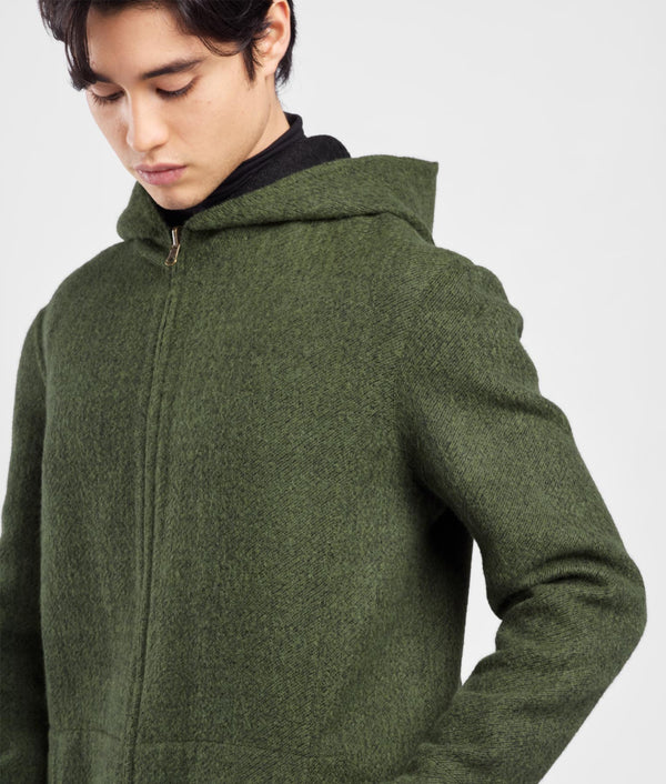 Casaca Con Capucha Reversible - rama de olivo y negro jaspeado