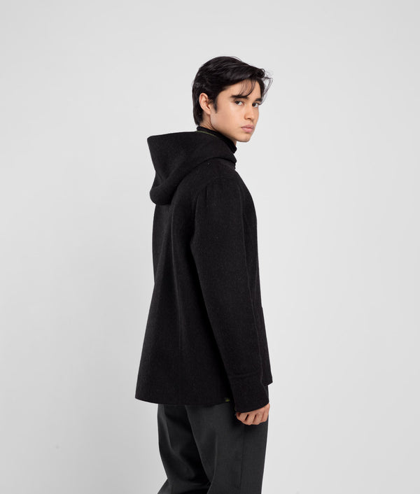 Casaca Con Capucha Reversible - rama de olivo y negro jaspeado