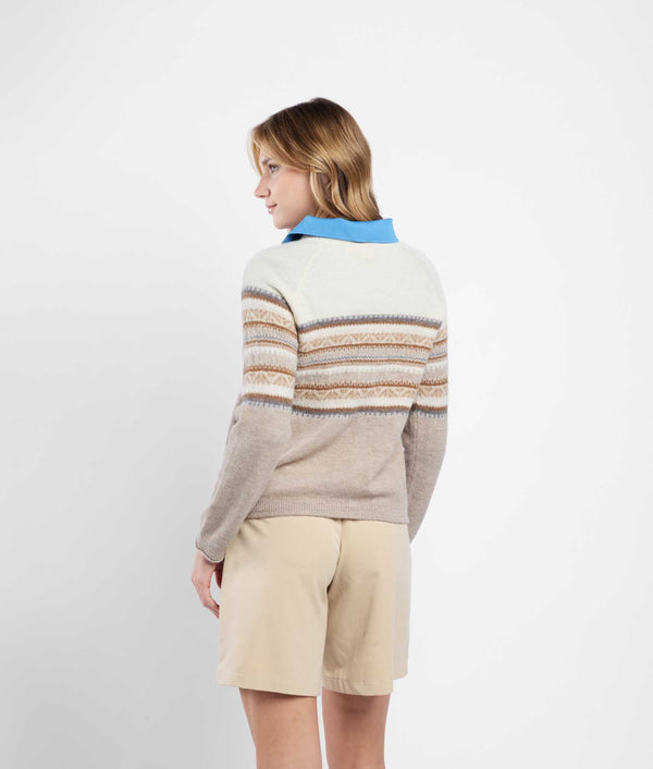 Chompa Yoke Jacquard Cuello O - Gris Humo Y Lobo Ártico