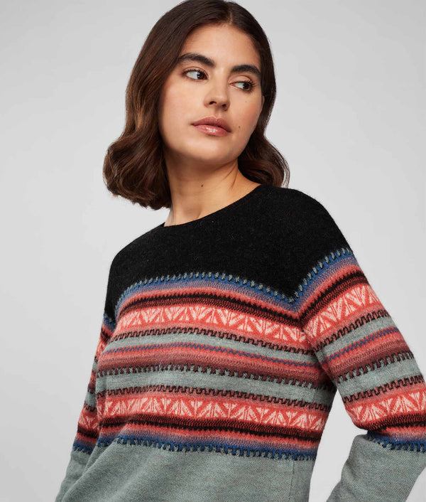 Chompa Yoke Jacquard Cuello O - Gris Pizarra Y Coral Del Mar Profundo