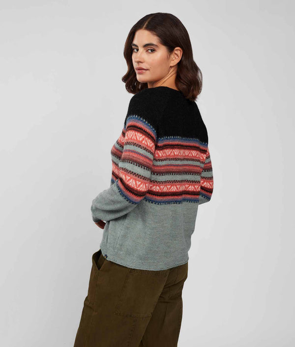 Chompa Yoke Jacquard Cuello O - Gris Pizarra Y Coral Del Mar Profundo