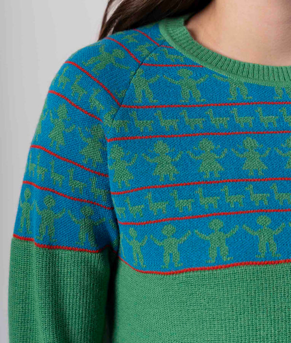 Chompa Jacquard Cuello Redondo - Verde Esmeralda Y Azul Intenso