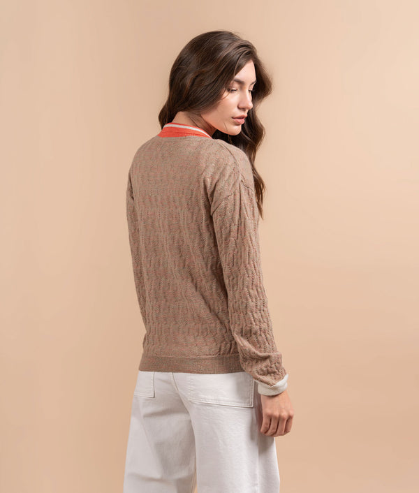 Chompa De Cuello Polo El Arroyo - Beige Jaspeado Y Coral